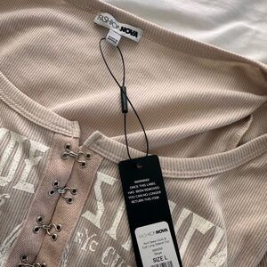 Fashion Nova Cream Lace-Up Ribbed Top